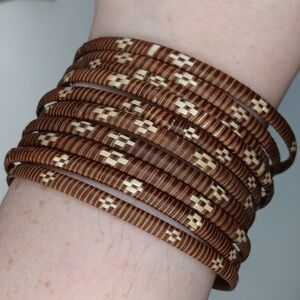 Vintage handmade raffia woven pattern wrapped bangle bracelets set of 10